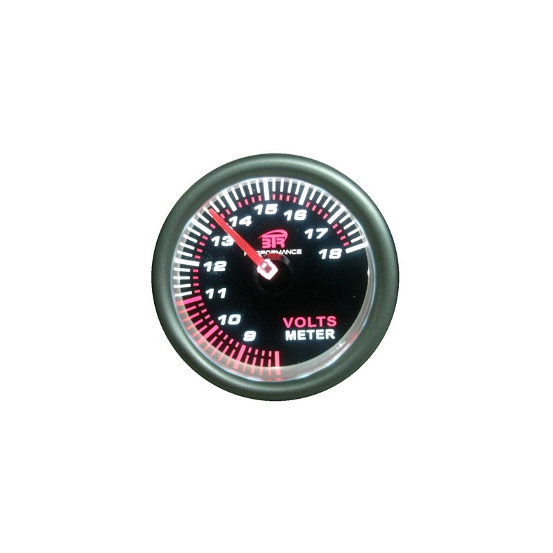 Reloj Voltimetro 52 mm con fondo negro Iluminacion de led blanco