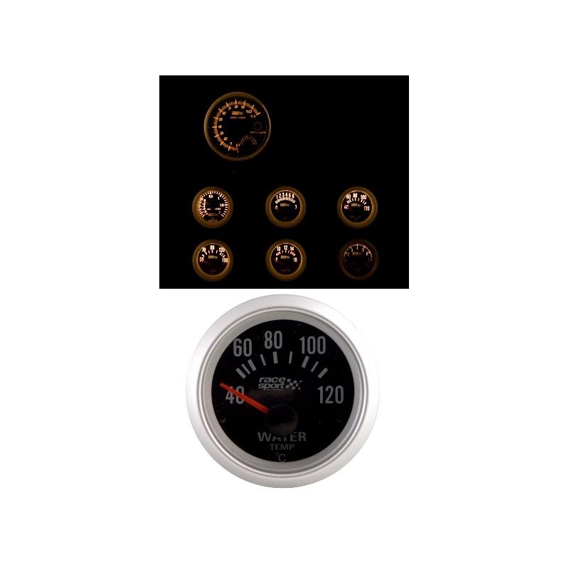 TERMOMETRO NEGRO TEMP AGUA  quot RACE SPORT quot  DIAM 52 MM 12V 