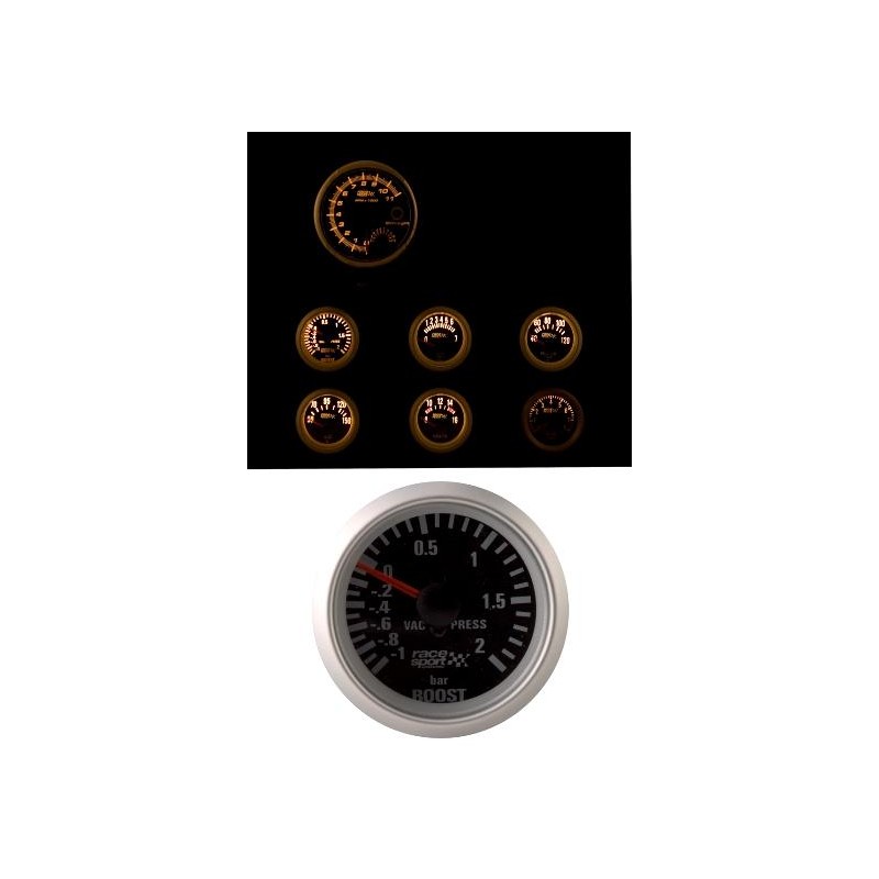 MANOMETRO NEGR0 PRESION TURBO  quot RACE SPORT quot  DIA 52MM 12V