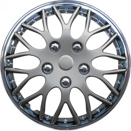 JUEGO TAPACUBOS 13   COLOR GUN METAL CON ARO CROMADO