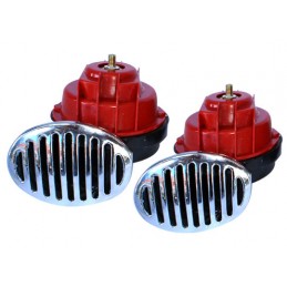 Jgo bocina caracol 2 sonidos   12v   Tapa roja rejilla cromada