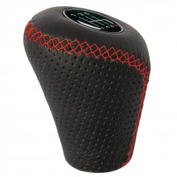 POMO CAMBIO MARCHA LEATHER NEGRO ROJO GATILLO
