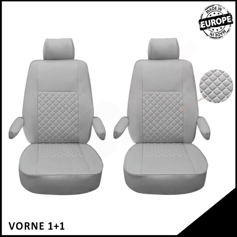 JUEGO FUNDAS ASIENTO CUERO VW T5 T6 MULTIVAN CARAVELLE GRIS BLAN
