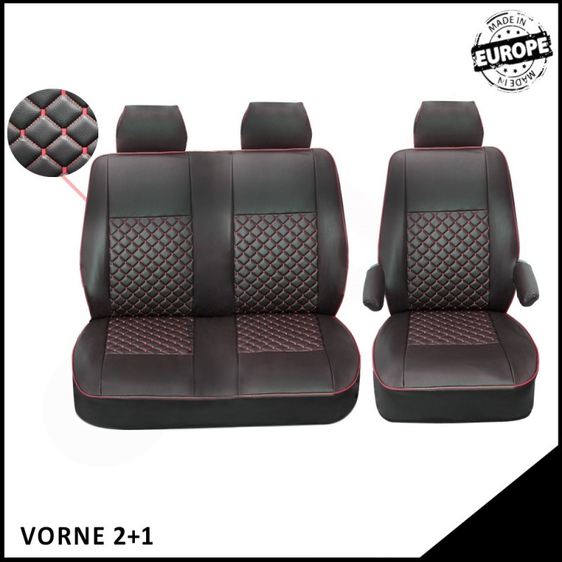JUEGO FUNDAS ASIENTO CUERO VW T5 T6 MULTIVAN CARAVELLE NEGRO ROJ