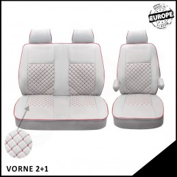 JUEGO FUNDAS ASIENTO CUERO VW T5 T6 MULTIVAN CARAVELE GRIS ROJO 