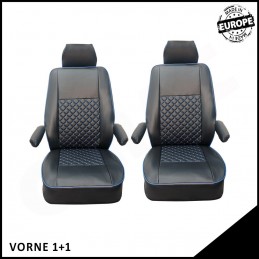 JUEGO FUNDAS ASIENTO CUERO VW T5 T6 MULTIVAN CARAVELLE NEGRO AZU
