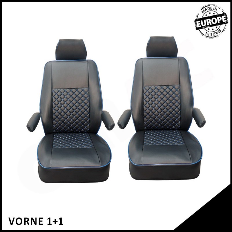 JUEGO FUNDAS ASIENTO CUERO VW T5 T6 MULTIVAN CARAVELLE NEGRO AZU