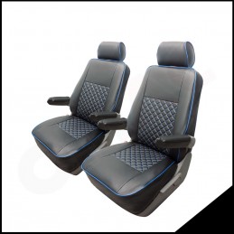 JUEGO FUNDAS ASIENTO CUERO VW T5 T6 MULTIVAN CARAVELLE NEGRO AZU