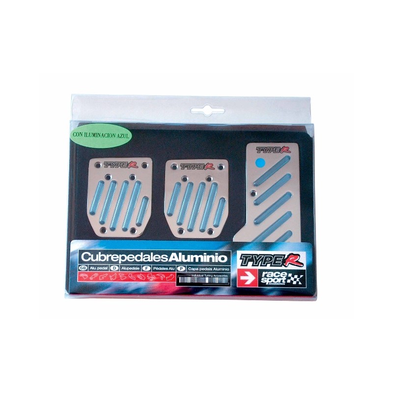 JUEGO CUBREPEDALES  ldquo TYPE R rdquo  CROMADOS C ILUMI  AZUL